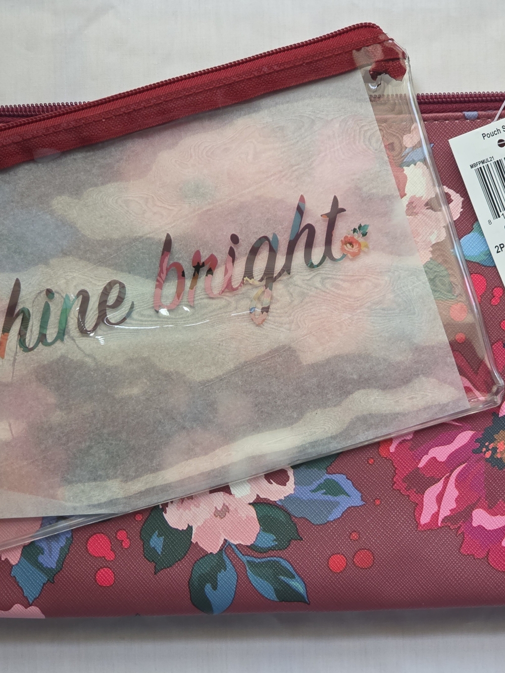 Macy's Floral Travel Pouch Set in Wine Red with Pink and Blue Accents